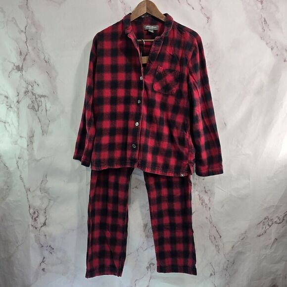 Eddie Bauer Pajamas Womens Medium Buffalo Plaid Red PJ Set Flannel Holiday - Picture 1 of 16